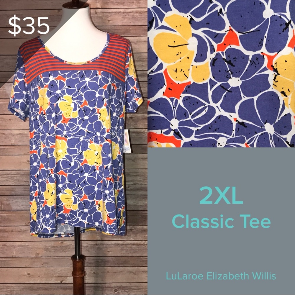 LuLaRoe Women's Blue and Yellow Floral Tee